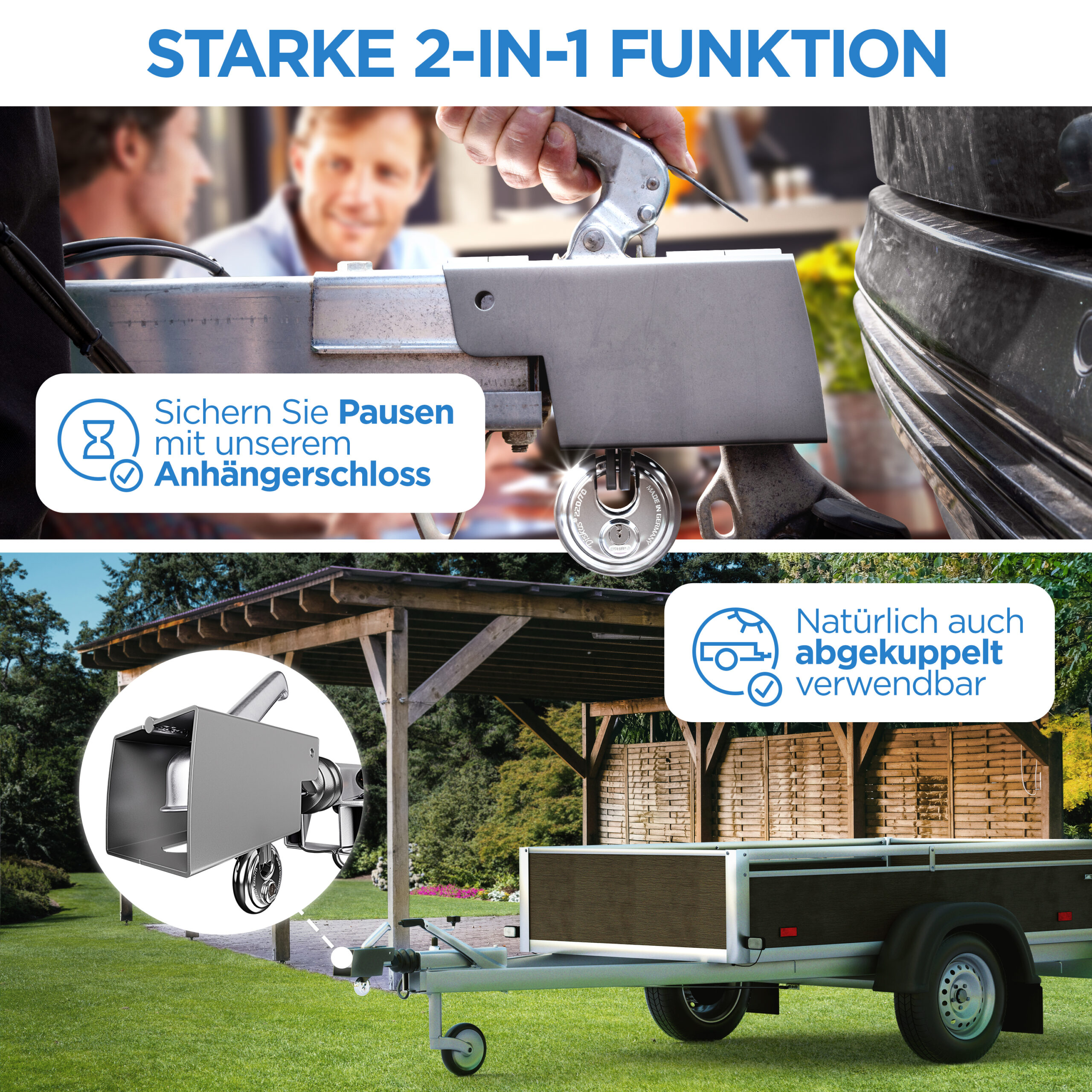 Deagle® Anhängerschloss mit hochwertiger Verzinkung und Pulverbeschichtung inkl. ABUS® Diskus® – Bild 3